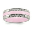 thumbnail image 1 of Chisel Stainless Steel Polished Pink Ceramic CZ Ring Size 10  Men, 1 of 5