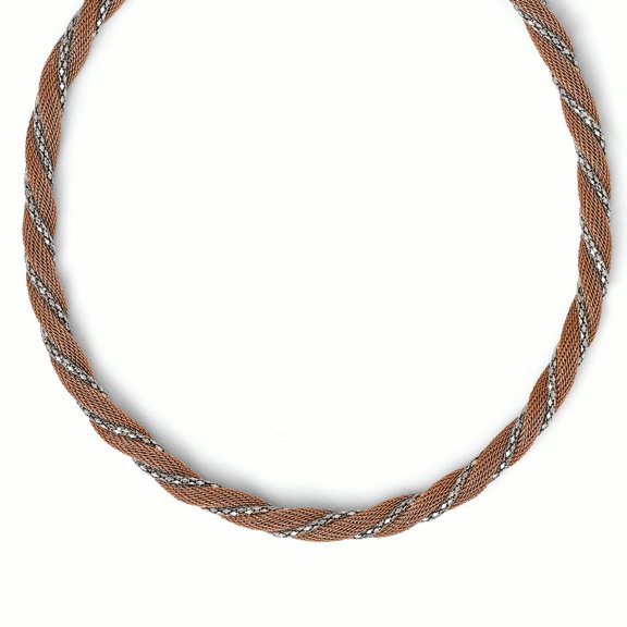 Chisel Stainless Steel Polished Rose IP-plated Twisted Mesh Necklace