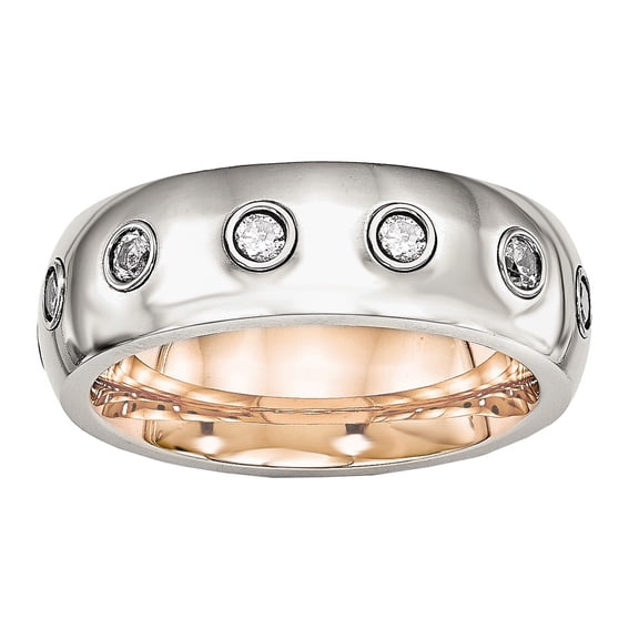 Chisel Stainless Steel Polished Rose Ip CZ Half Round Ring