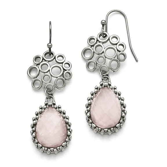 Stainless Steel Dangle Polished Rose Quartz Shepherd Hook Earrings - Dangle Earring for Women