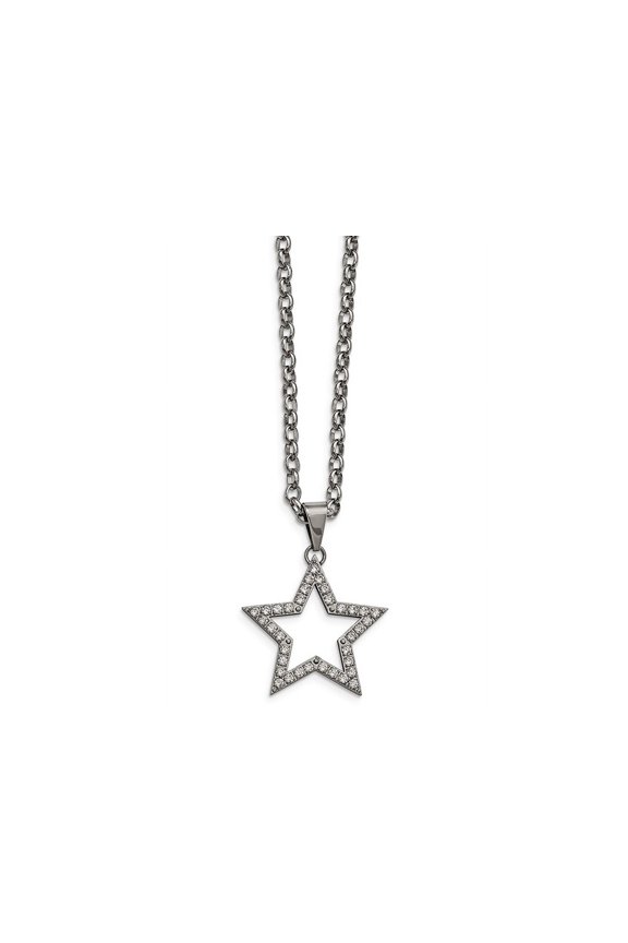 Chisel Stainless Steel Polished Round CZ Star Necklace