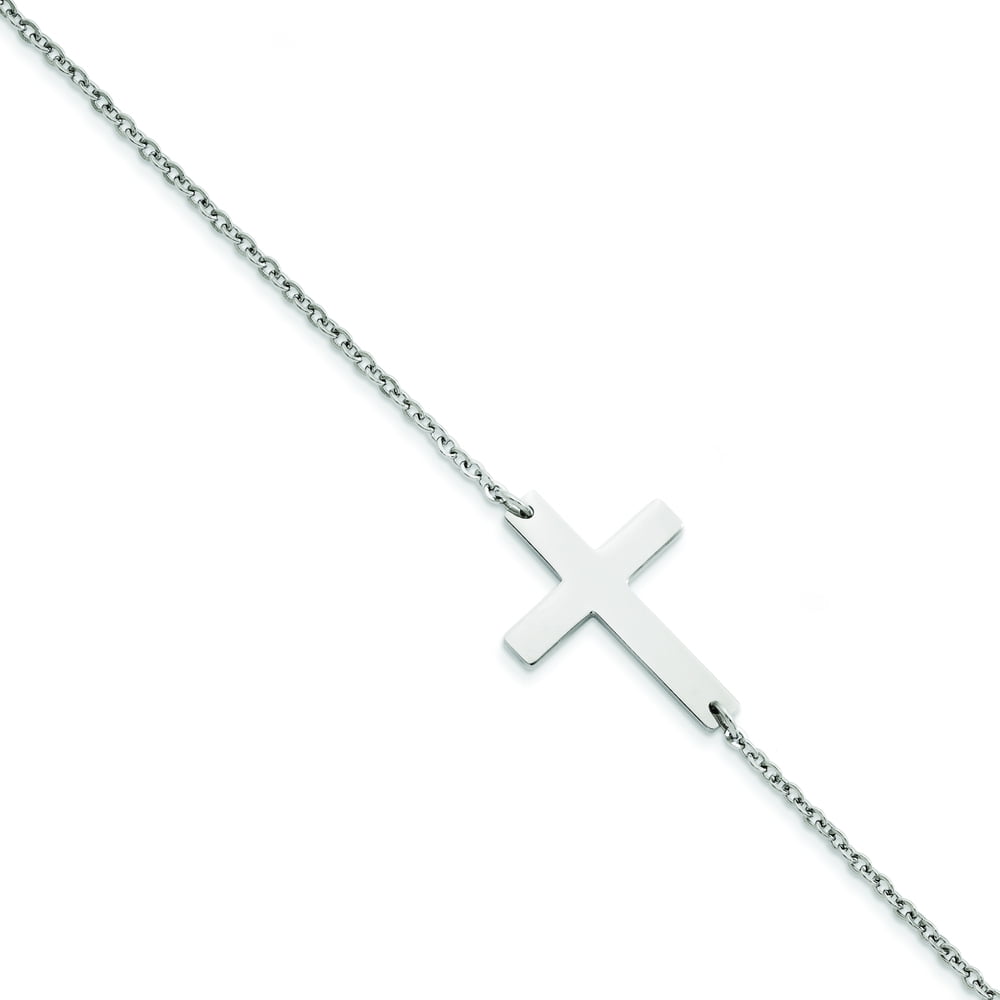 Chisel Stainless Steel Polished Sideways Cross Anklet
