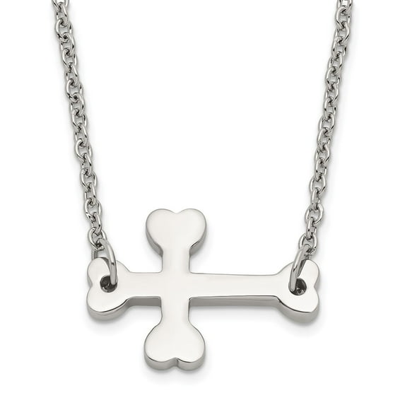 Chisel Stainless Steel Polished Sideways Cross Necklace