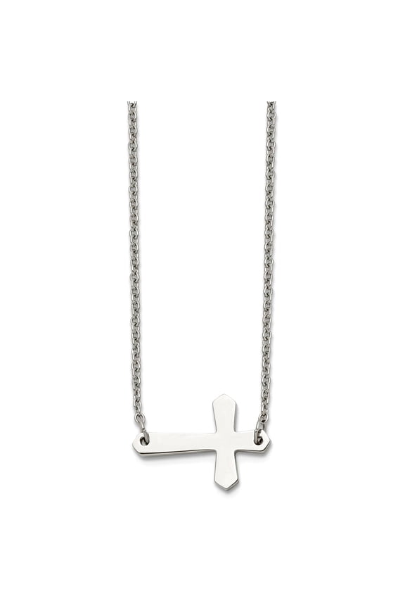 Chisel Stainless Steel Polished Sideways Cross on a 17 inch Cable Chain Necklace