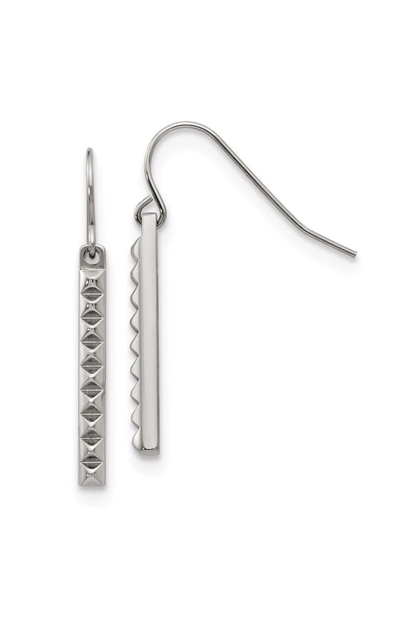 Stainless Steel Polished Studded Bar Shepherds Hook Earrings