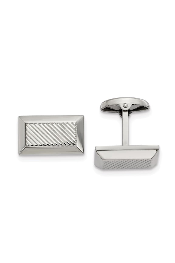 Stainless Steel Polished Textured Rectangle Cuff Links