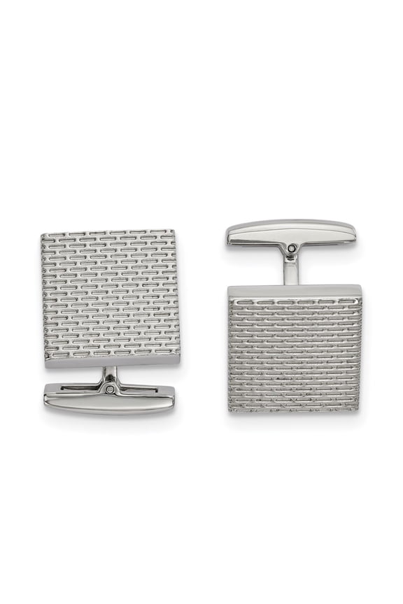 Stainless Steel Polished Textured Square Men's Cuff Links