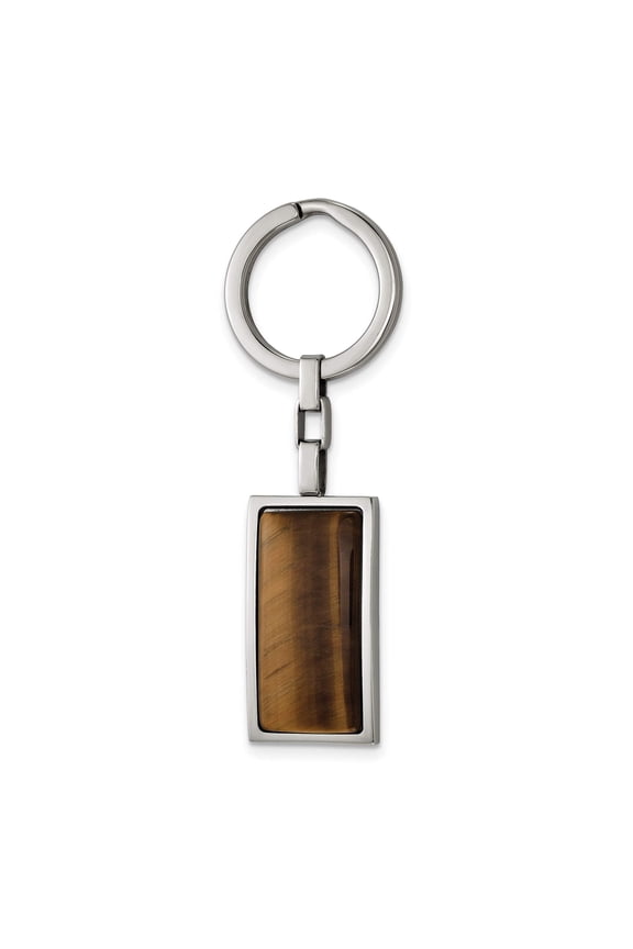 Stainless Steel Polished Tiger's Eye Key Ring