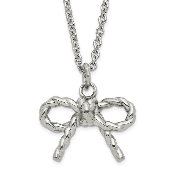Chisel Stainless Steel Polished Twisted Bow Necklace