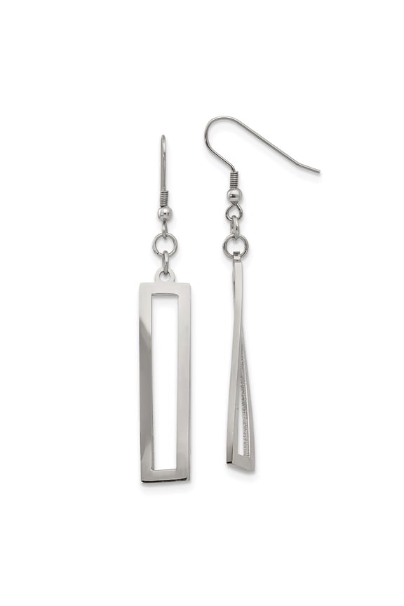 Lex & Lu Chisel Stainless Steel Twisted Shepherd Hook Earrings LAL151320
