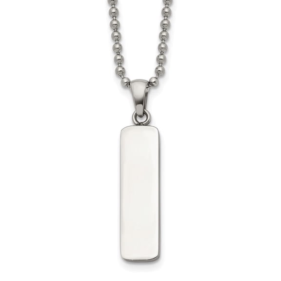 Chisel Stainless Steel Polished Vertical ID Bar Pendant on a 22 inch Ball Chain Necklace