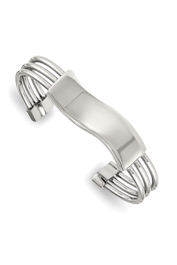 Stainless Steel Polished Waved ID Cuff Bangle