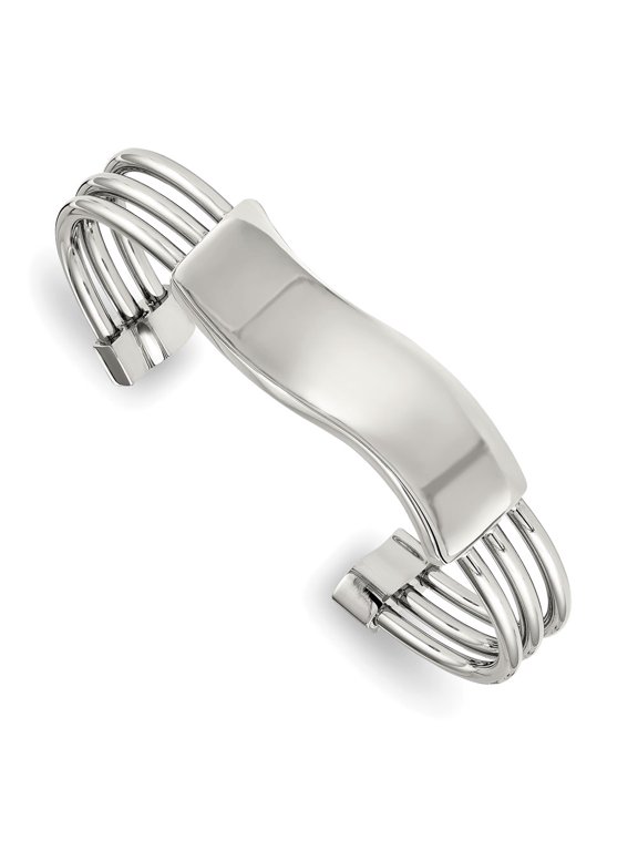 Stainless Steel Polished Waved ID Cuff Bangle