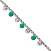 Chisel Stainless Steel Polished With Imitation Turquoise Beads With 2-inch Ext. 7-inch Bracelet