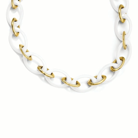 Chisel Stainless Steel Polished Yellow IP & White Ceramic 20in Necklace