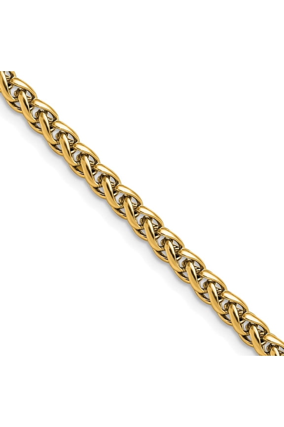 Stainless Steel Polished Yellow IP-plated 5mm 20 inch Wheat Chain