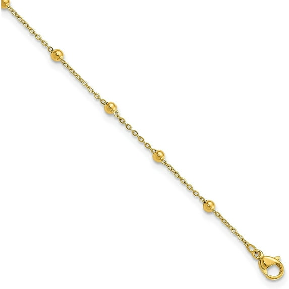 Chisel Stainless Steel Polished Yellow IP-plated Beaded Anklet Plus 1 inch Extension - 9.5" Bracelet