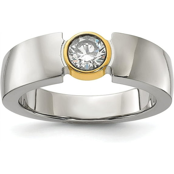 Chisel Stainless Steel Polished Yellow IP-plated with CZ Tapered Ring - Ring Size 10.0