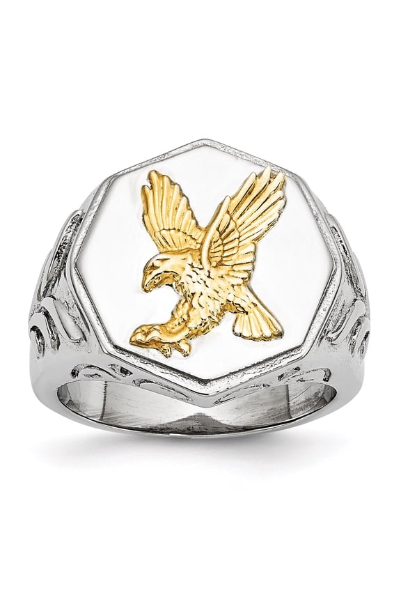Chisel Stainless Steel Polished Yellow IP-plated with Sterling Silver Eagle Ring