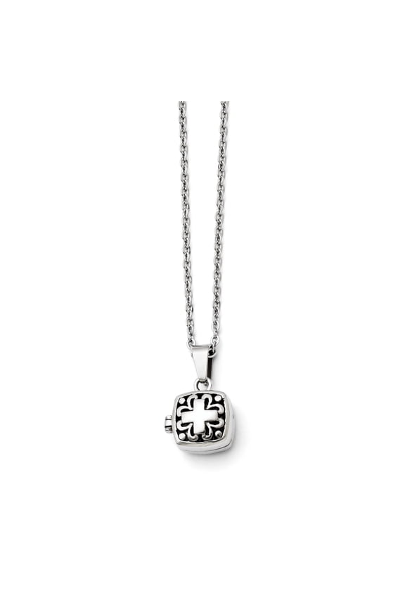 Chisel Stainless Steel Polished and Antiqued Magnetic Prayer Box on an 18 inch Cable Chain Necklace