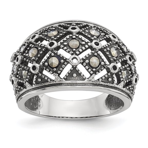 Chisel Stainless Steel Antiqued and Polished Marcasite Ring