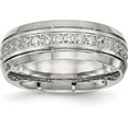 thumbnail image 1 of Chisel Stainless Steel Polished and Grooved with CZ 8.2mm Half Round Band - Ring Size 12.5, 1 of 8