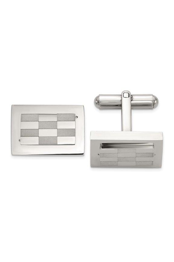 Stainless Steel Polished and Laser-cut Checkered Cuff Links