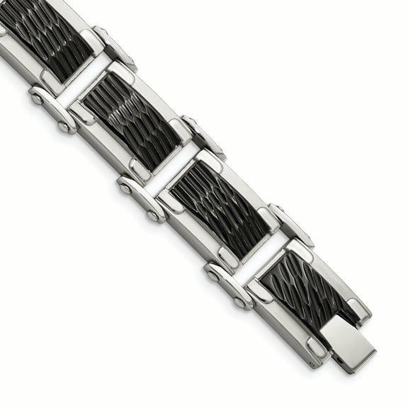 Chisel  Stainless Steel Polished and Textured Black-plated 9 inch Link Bracelet