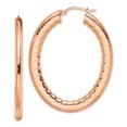 thumbnail image 1 of Chisel Stainless Steel Polished and Textured Rose IP-plated Hollow Oval Hoop Earrings Stainless Steel Earrings, 1 of 1