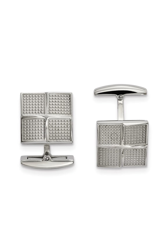Stainless Steel Polished and Textured Square Cuff Links