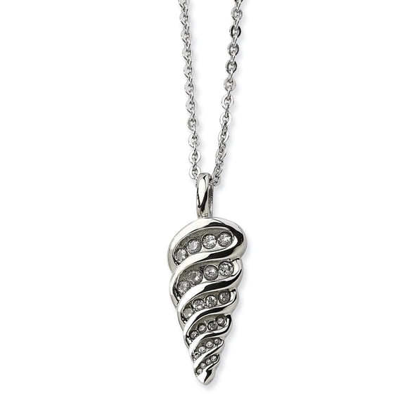 Chisel Stainless Steel Polished w/CZ Fancy Shell 22in Necklace