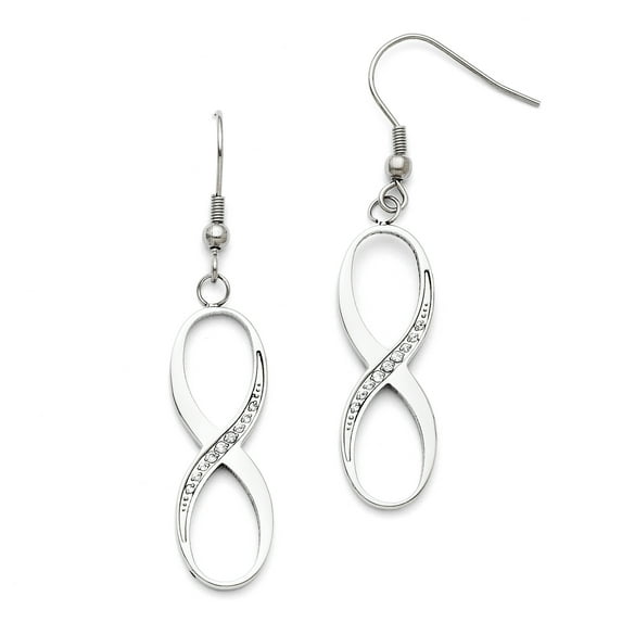 Chisel Stainless Steel Polished with CZ Infinity Dangle Shepherd Hook Earrings