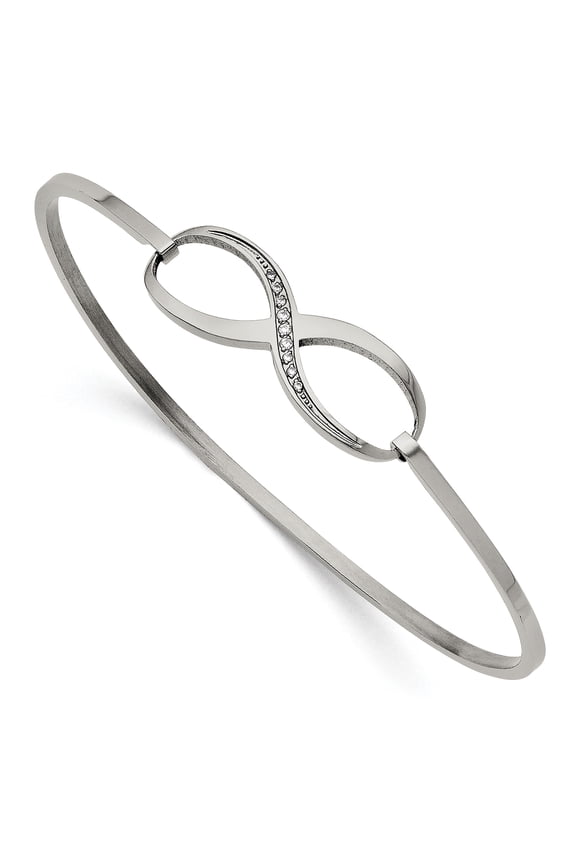 Stainless Steel Polished with CZ Infinity Symbol Bangle