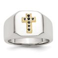 thumbnail image 1 of Chisel Stainless Steel Polished with 14k Gold Accent 1/15 Carat Sapphire Cross Signet Ring, 1 of 8