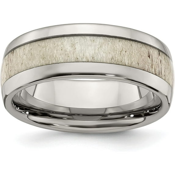Chisel Stainless Steel Polished with Antler Inlay 8.2mm Band - Ring Size 11.0