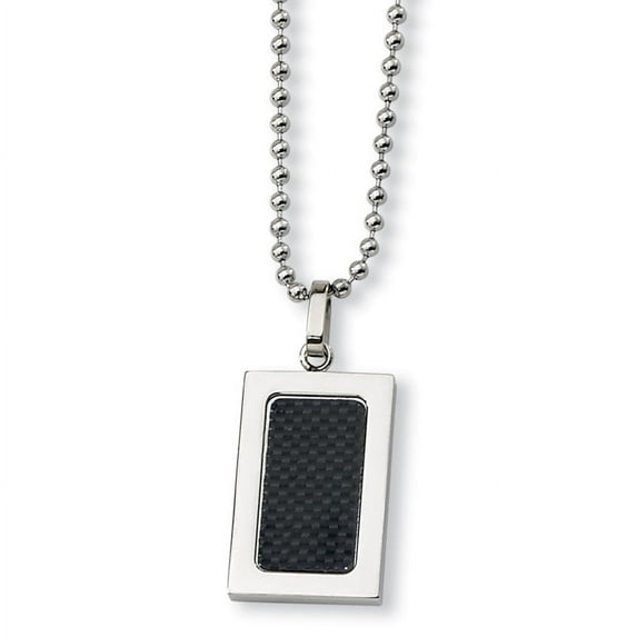 Mens Black Carbon Fiber Dog Tag Pendant Necklace in Stainless Steel with Chain for Men