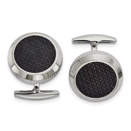 Chisel Stainless Steel Polished with Black Carbon Fiber Inlay Cuff Links