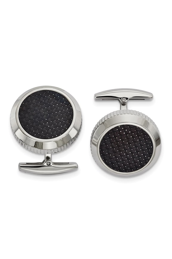 Stainless Steel Polished with Black Carbon Fiber Inlay Cuff Links