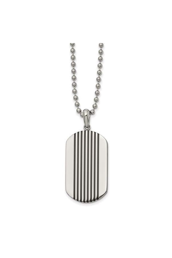 Stainless Steel Polished with Black Enamel Stripes Dog Tag on a 22 inch Ball Chain Necklace