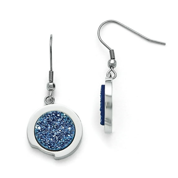 Chisel Stainless Steel Polished with Blue Druzy Dangle Shepherd Hook Earrings
