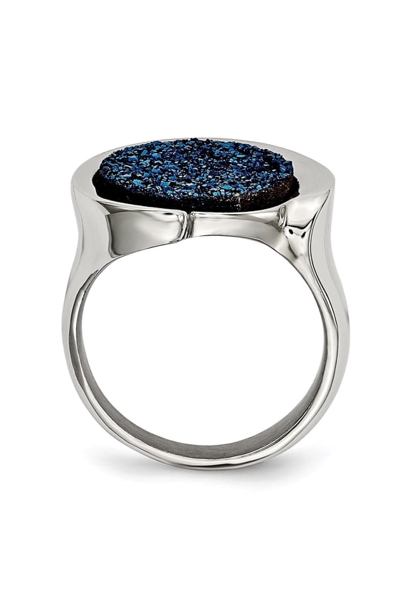 Stainless Steel Polished with Blue Druzy Stone Ring