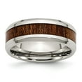 thumbnail image 1 of Chisel Stainless Steel Polished with Brown Koa Wood Inlay Enameled 8mm Band, 1 of 7