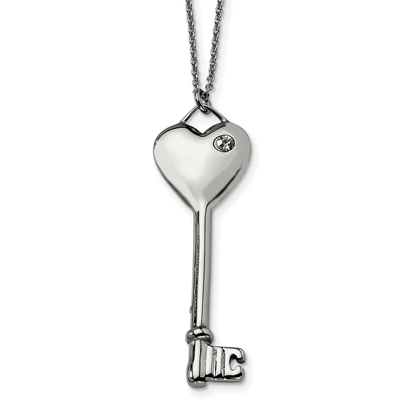 Chisel Stainless Steel Polished with CZ Heart Key Pendant on a 20 inch Cable Chain Necklace