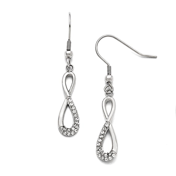 Chisel Stainless Steel Polished with CZ Infinity Dangle Shepherd Hook Earrings Stainless Steel Earrings