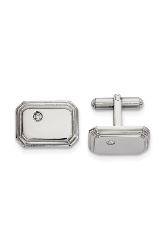 Stainless Steel Polished with Cubic Zirconia Cuff Links