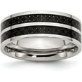 thumbnail image 1 of Chisel Stainless Steel Polished with Double Row Black Carbon Fiber Inlay 8.2mm Band - Ring Size 7.0, 1 of 8