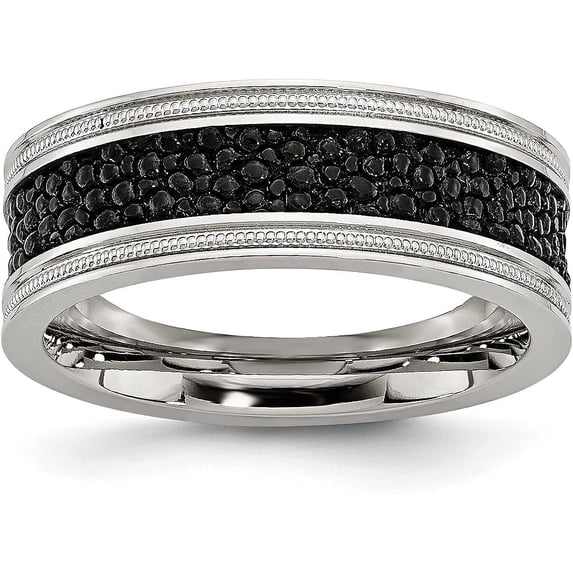 Chisel Stainless Steel Polished with Genuine Stingray Textured 8.2mm Band - Ring Size 10.5