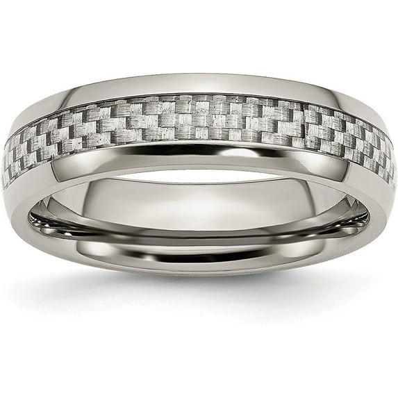 Chisel Stainless Steel Polished with Grey Carbon Fiber Inlay 6.2mm Band - Ring Size 12.0