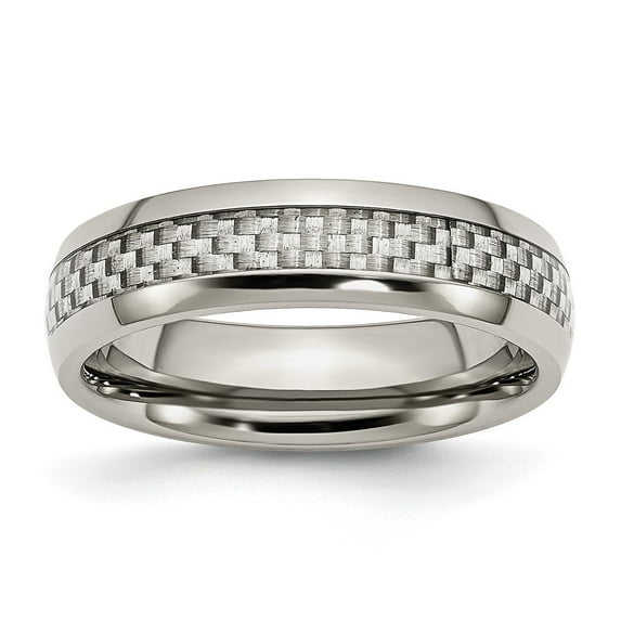 Chisel Stainless Steel Polished with Grey Carbon Fiber Inlay 6mm Band