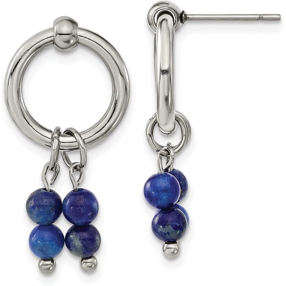 Chisel Stainless Steel Polished with Lapis Post Dangle Earrings - 27.5mm